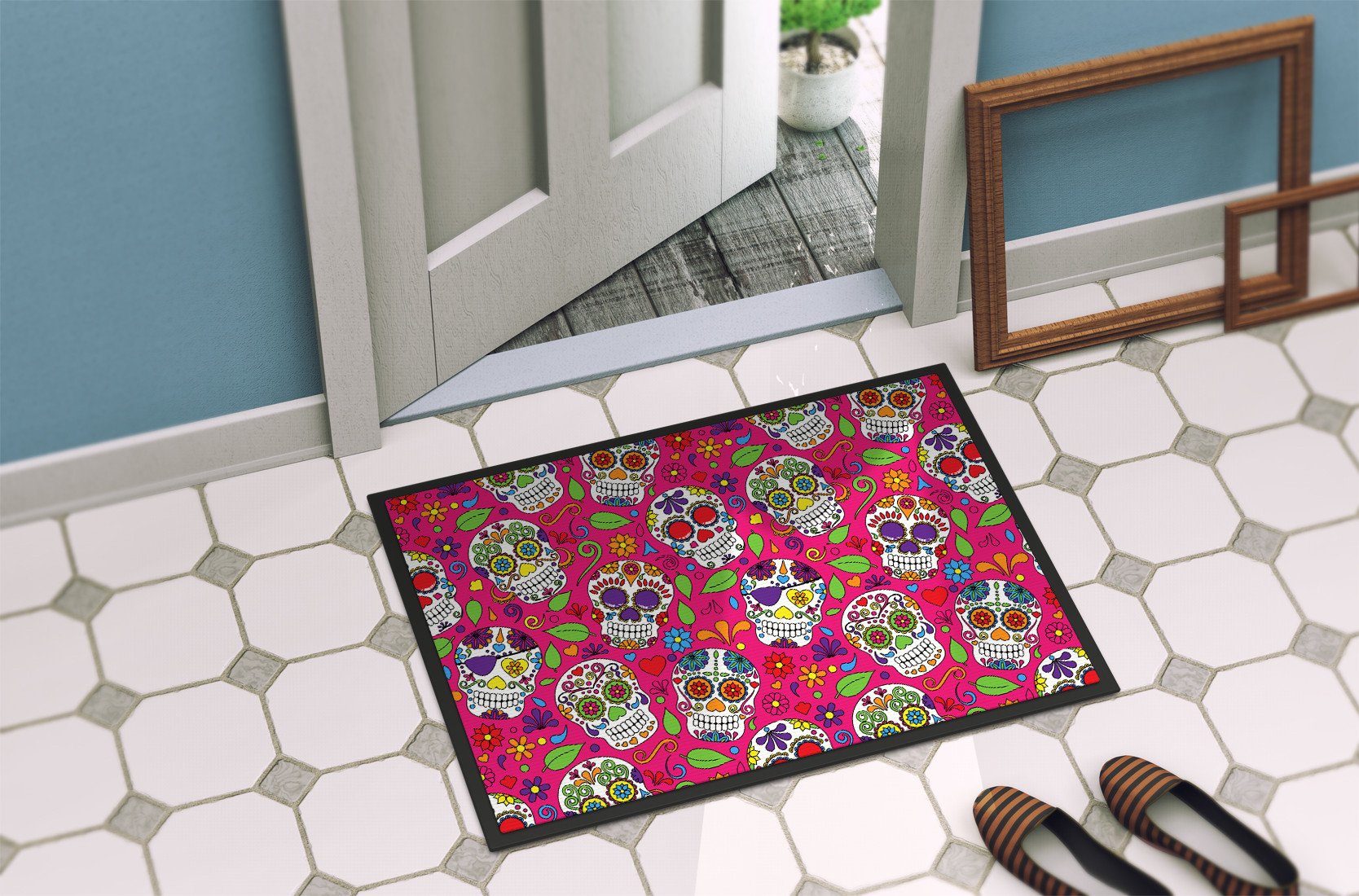 Day of the Dead Pink Indoor or Outdoor Mat 24x36 BB5115JMAT by Caroline's Treasures