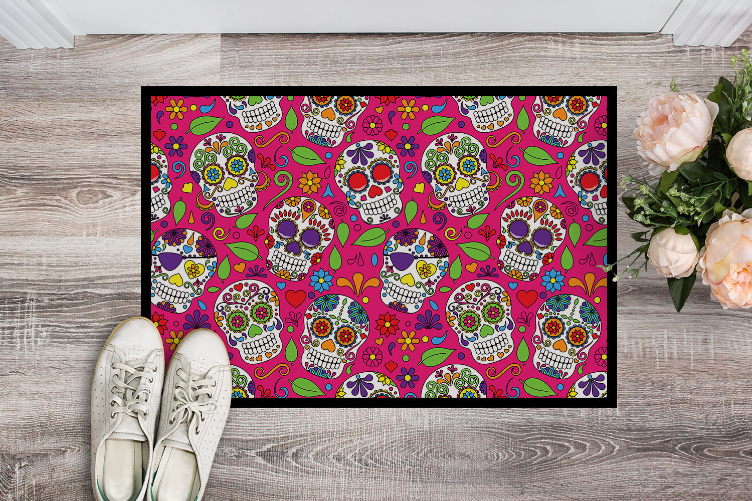 Day of the Dead Pink Indoor or Outdoor Mat 18x27 BB5115MAT - the-store.com