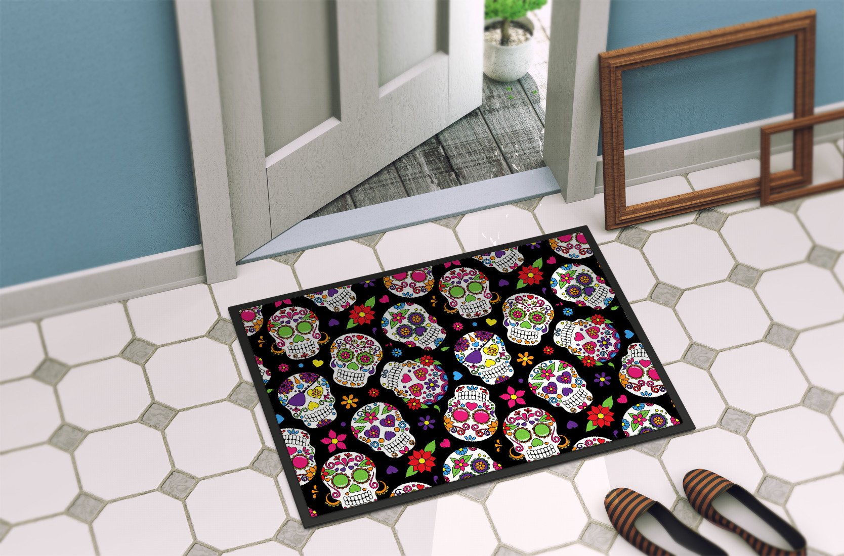 Day of the Dead Black Indoor or Outdoor Mat 24x36 BB5116JMAT by Caroline's Treasures