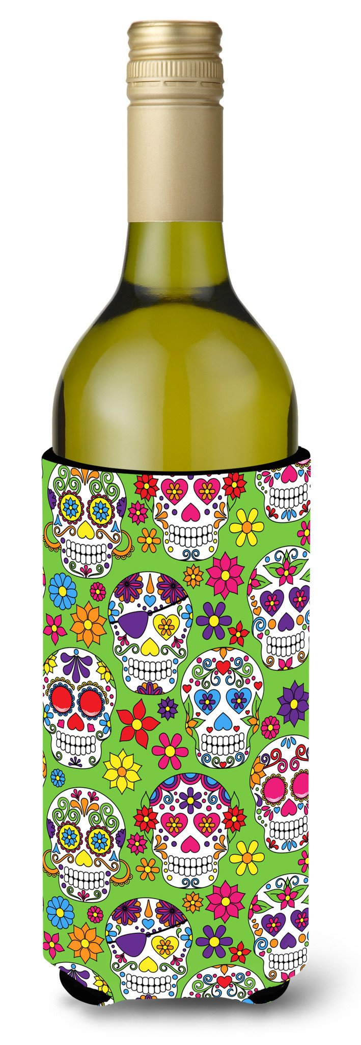 Day of the Dead Green Wine Bottle Beverge Insulator Hugger BB5117LITERK by Caroline's Treasures