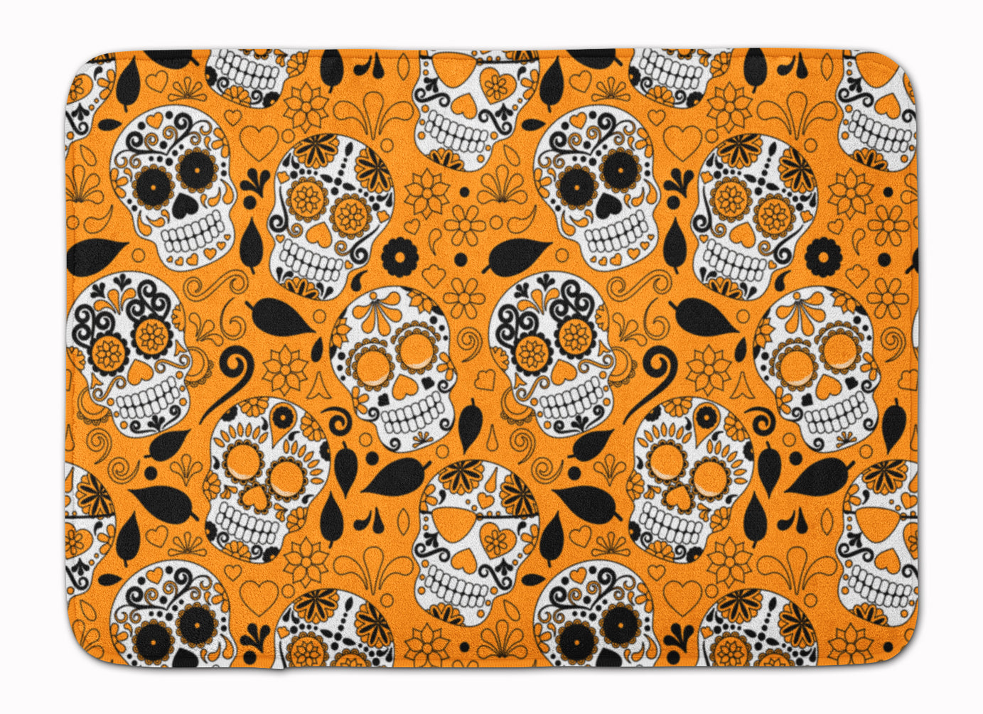 Day of the Dead Orange Machine Washable Memory Foam Mat BB5118RUG - the-store.com