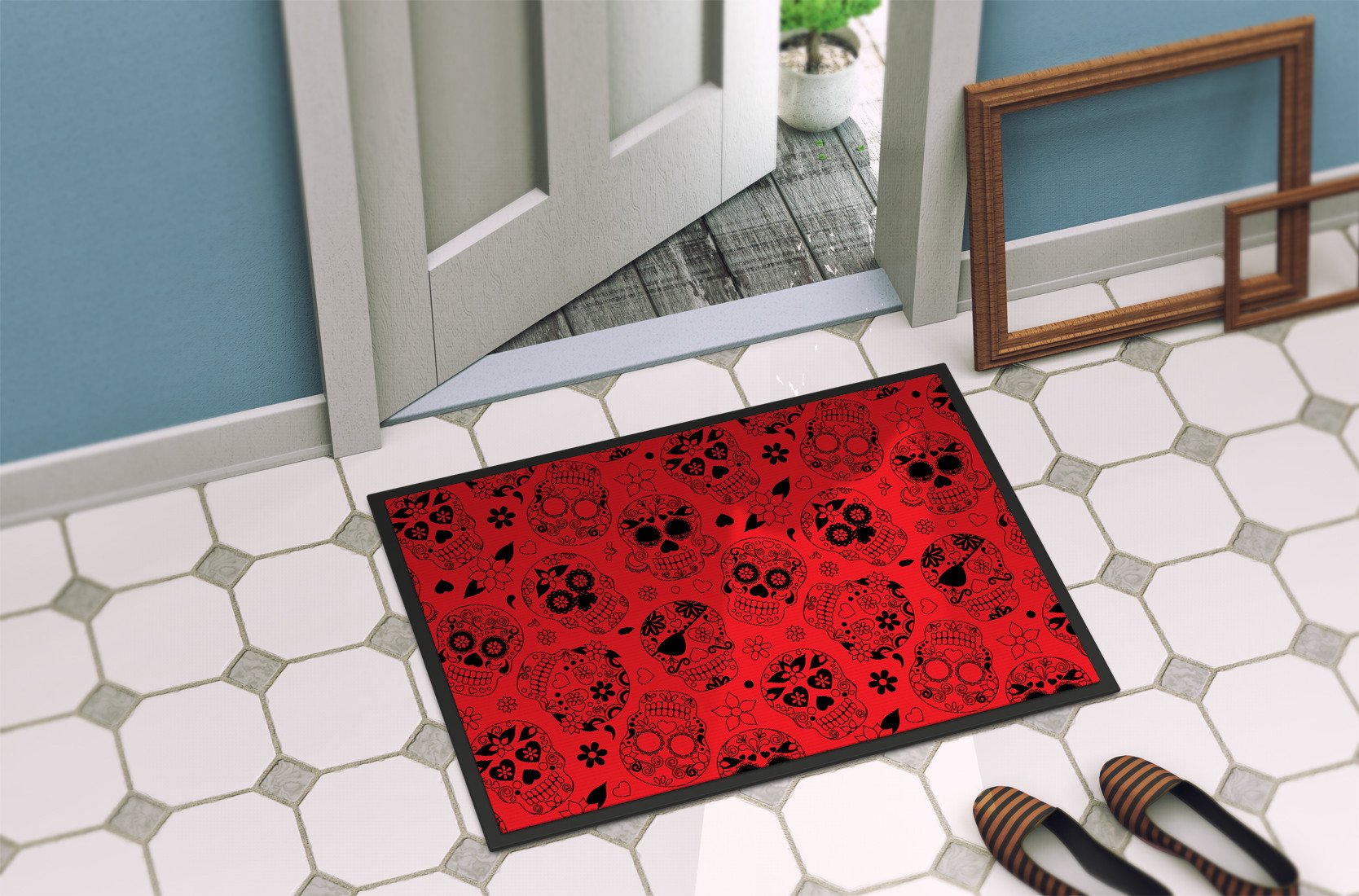 Day of the Dead Orange Indoor or Outdoor Mat 24x36 BB5119JMAT by Caroline's Treasures