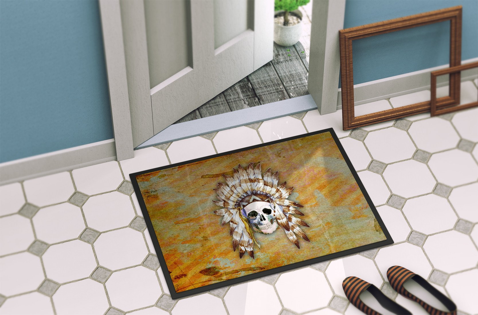 Day of the Dead Indian Skull Indoor or Outdoor Mat 24x36 BB5121JMAT by Caroline's Treasures