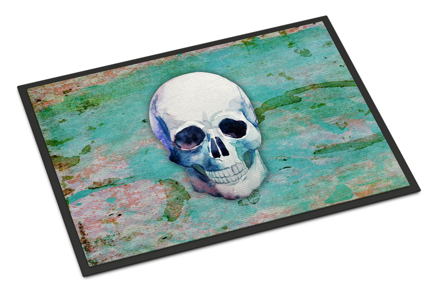 Day of the Dead Teal Skull Indoor or Outdoor Mat 18x27 BB5123MAT - the-store.com