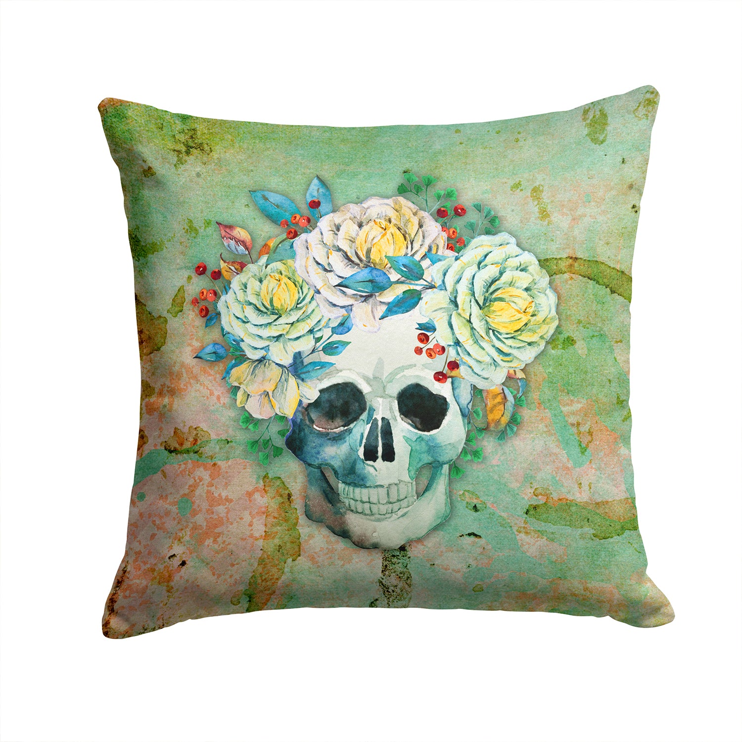 Day of the Dead Skull with Flowers Fabric Decorative Pillow BB5124PW1414 - the-store.com