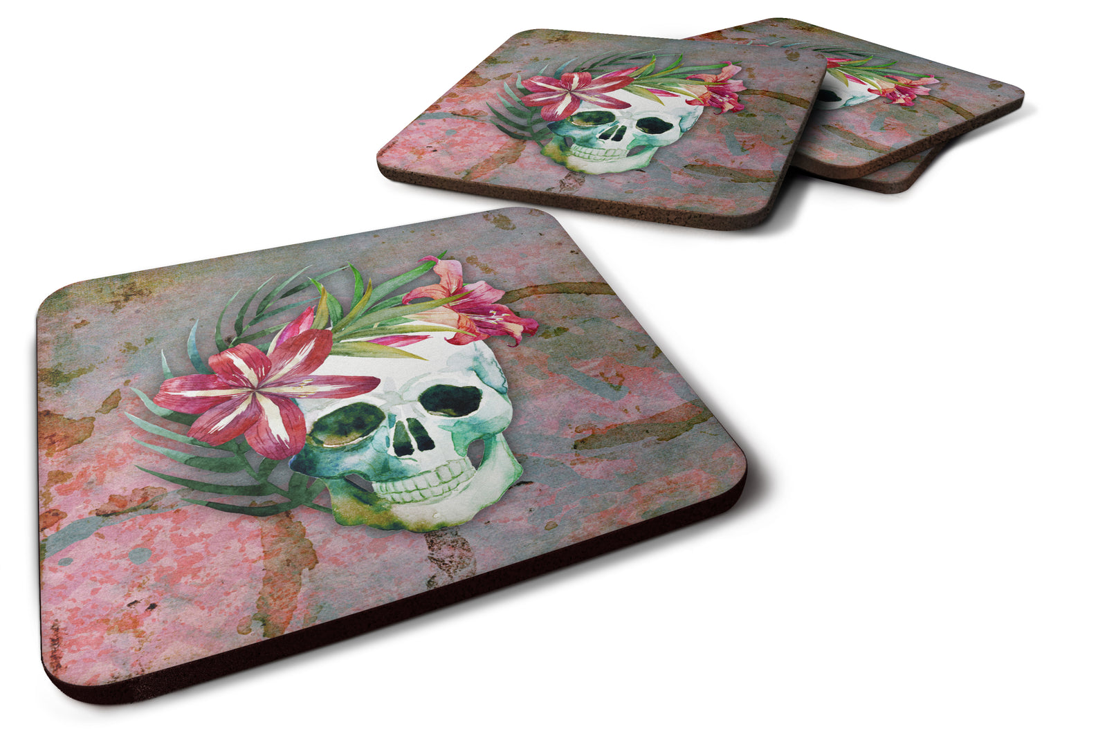 Day of the Dead Skull Flowers Foam Coaster Set of 4 BB5125FC - the-store.com