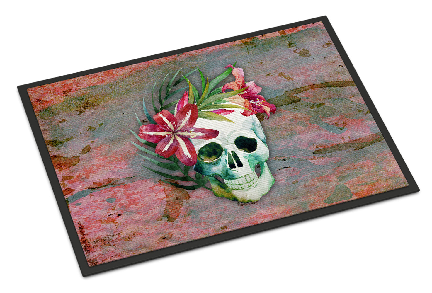 Day of the Dead Skull Flowers Indoor or Outdoor Mat 18x27 BB5125MAT - the-store.com