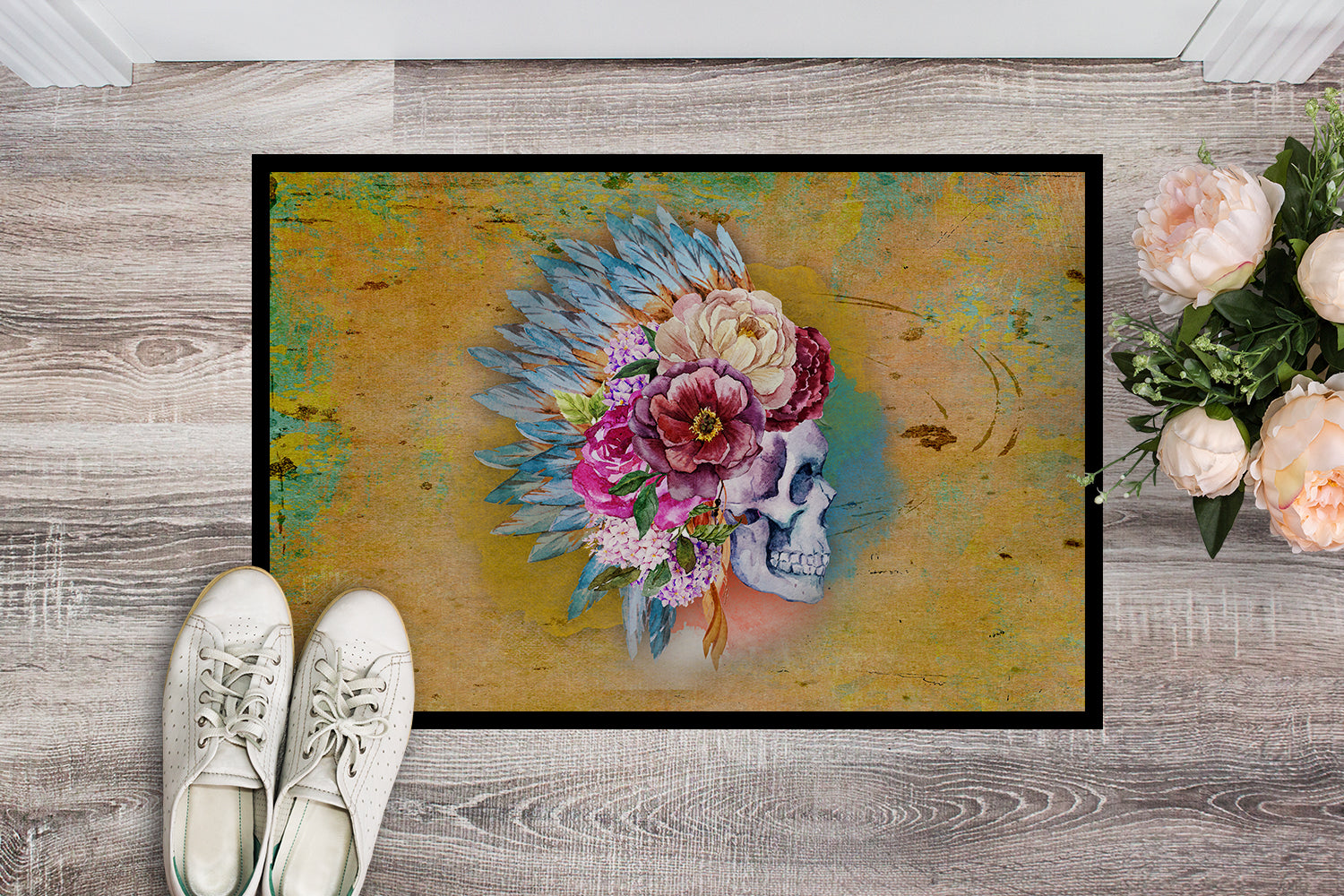 Day of the Dead Flowers Skull  Indoor or Outdoor Mat 18x27 BB5129MAT - the-store.com