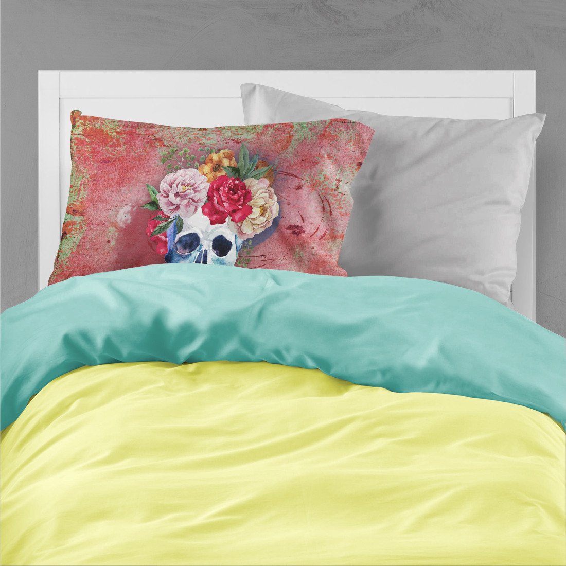 Day of the Dead Red Flowers Skull  Fabric Standard Pillowcase BB5130PILLOWCASE by Caroline's Treasures