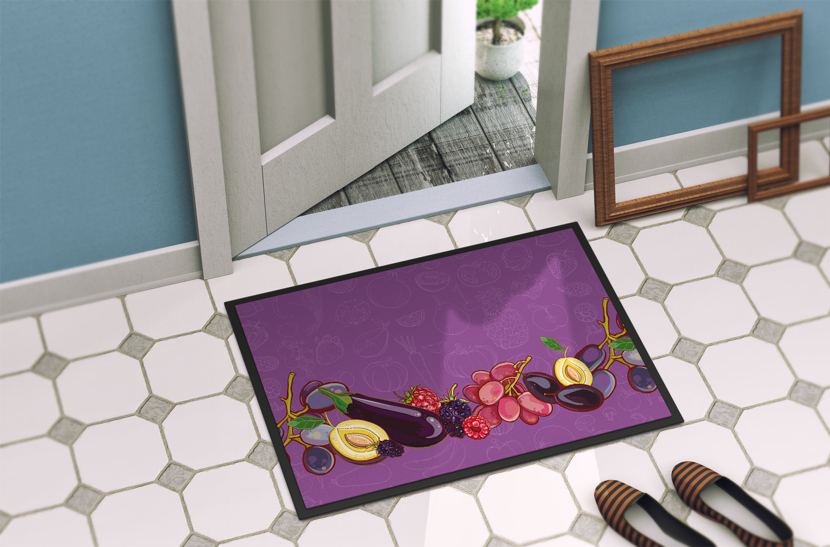 Fruits and Vegetables in Purple Indoor or Outdoor Mat 18x27 BB5132MAT - the-store.com