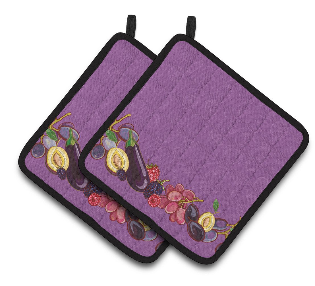 Fruits and Vegetables in Purple Pair of Pot Holders BB5132PTHD by Caroline&#39;s Treasures