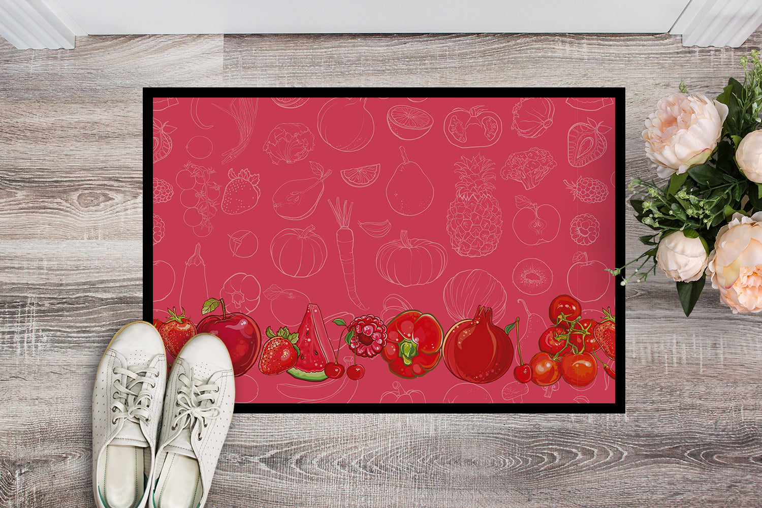 Fruits and Vegetables in Red Indoor or Outdoor Mat 18x27 BB5133MAT - the-store.com