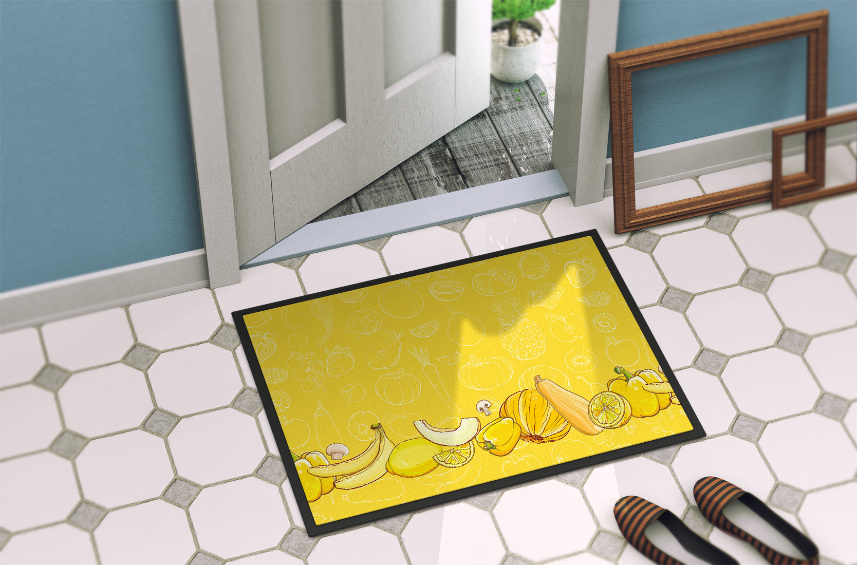 Fruits and Vegetables in Yellow Indoor or Outdoor Mat 18x27 BB5134MAT - the-store.com