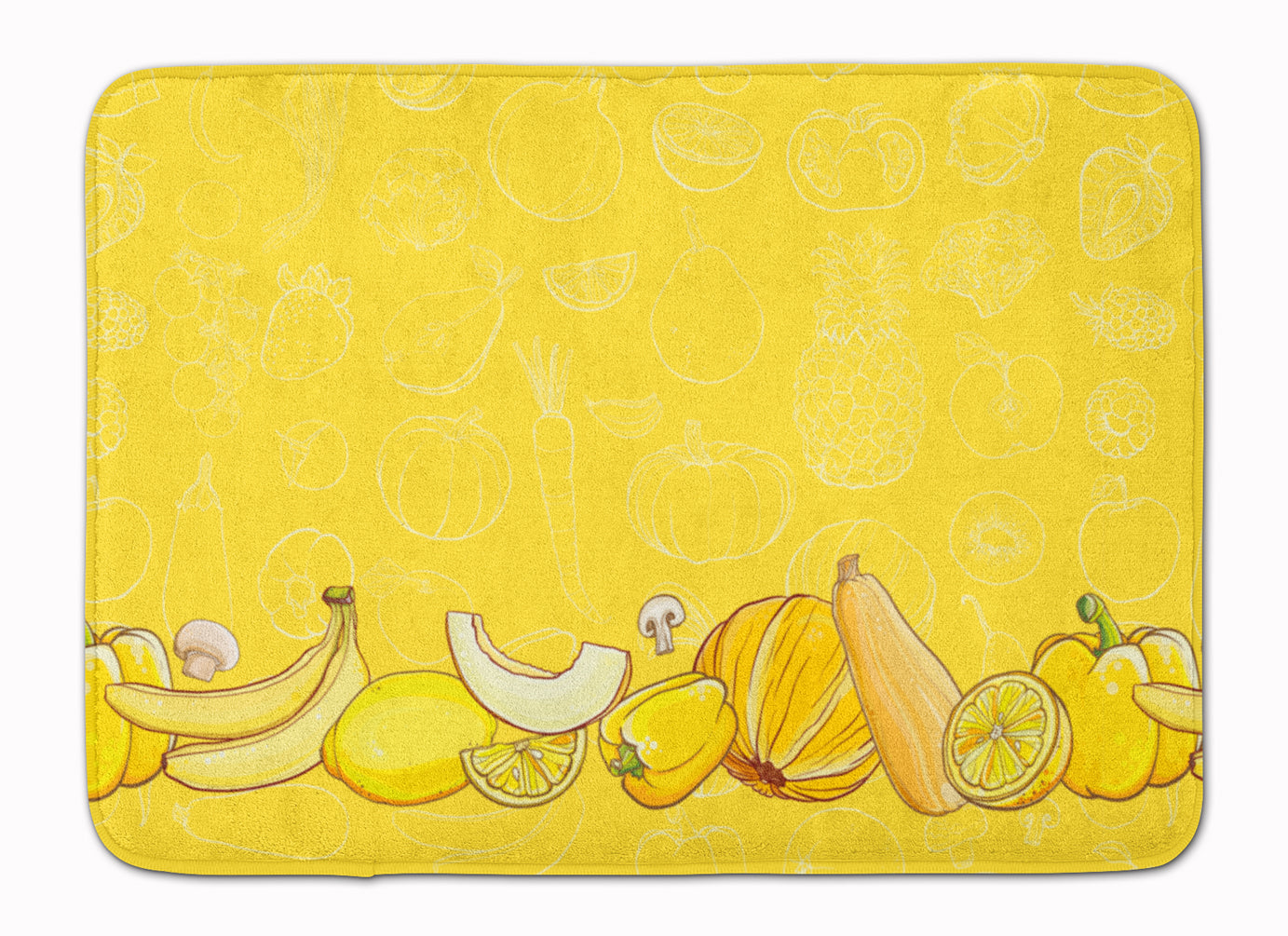 Fruits and Vegetables in Yellow Machine Washable Memory Foam Mat BB5134RUG - the-store.com