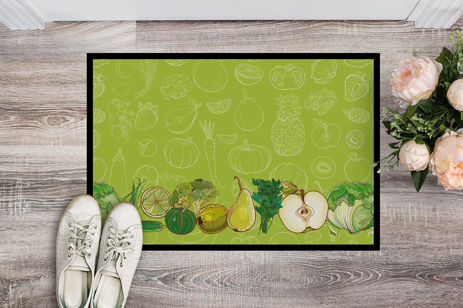 Fruits and Vegetables in Green Indoor or Outdoor Mat 18x27 BB5135MAT - the-store.com