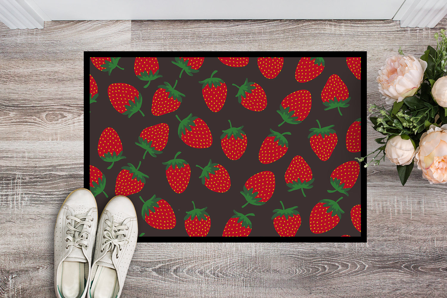 Strawberries on Gray Indoor or Outdoor Mat 18x27 BB5137MAT - the-store.com