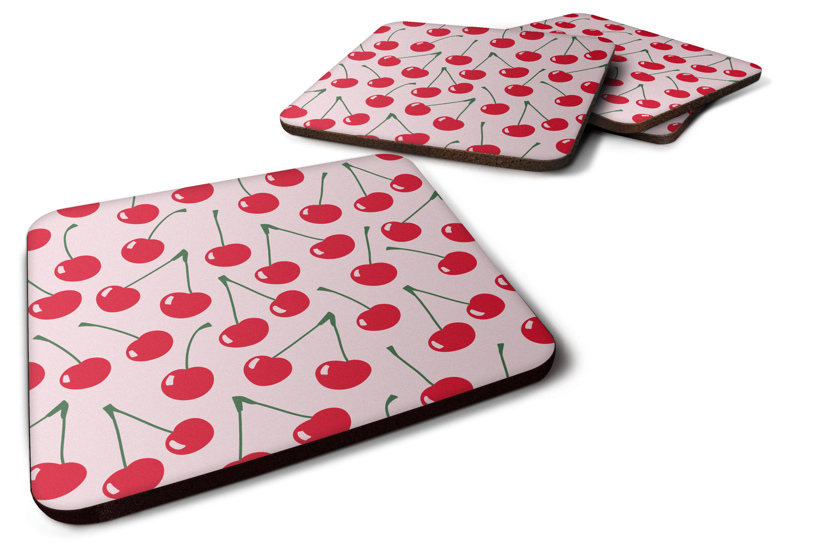 Cherries on Pink Foam Coaster Set of 4 BB5139FC - the-store.com