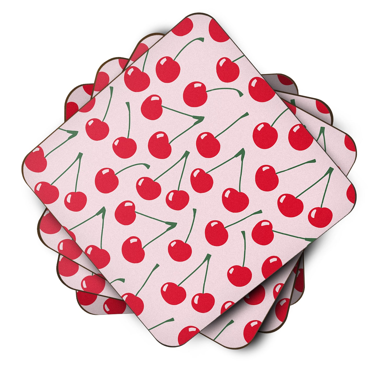 Cherries on Pink Foam Coaster Set of 4 BB5139FC - the-store.com