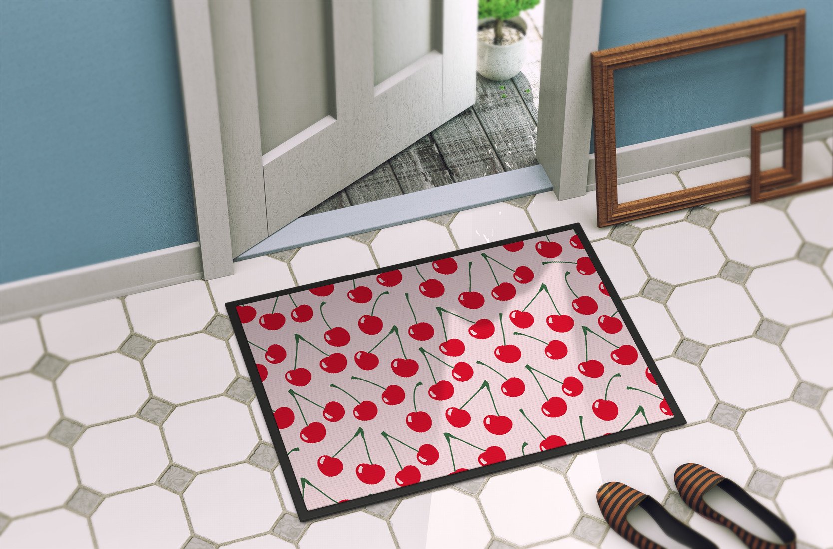 Cherries on Pink Indoor or Outdoor Mat 24x36 BB5139JMAT by Caroline's Treasures