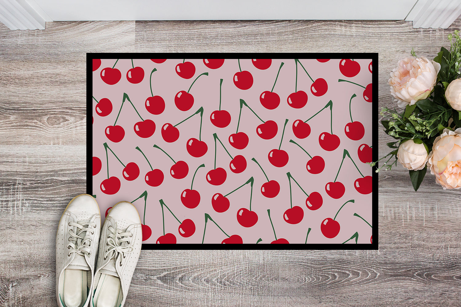 Cherries on Pink Indoor or Outdoor Mat 18x27 BB5139MAT - the-store.com