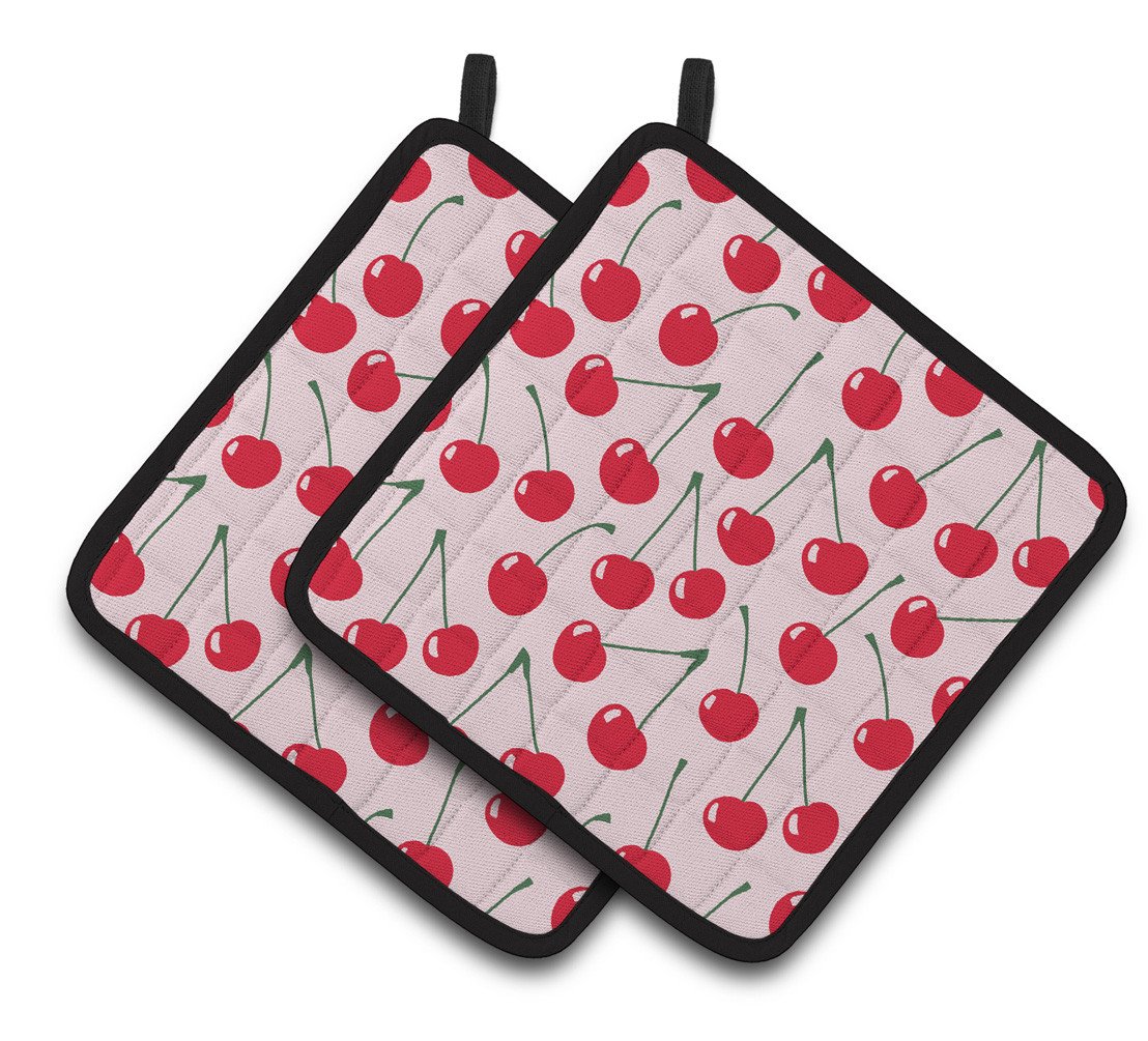 Cherries on Pink Pair of Pot Holders BB5139PTHD by Caroline's Treasures