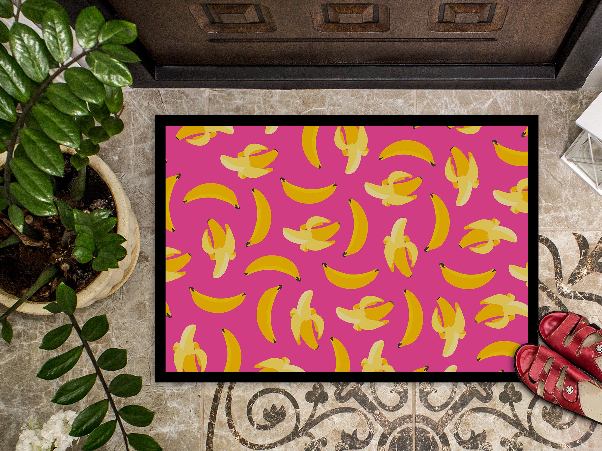 Bananas on Pink Indoor or Outdoor Mat 18x27 BB5140MAT - the-store.com