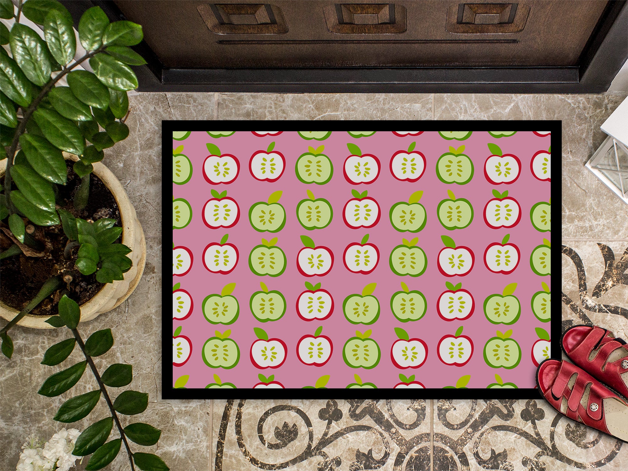 Apples on Pink Indoor or Outdoor Mat 18x27 BB5141MAT - the-store.com