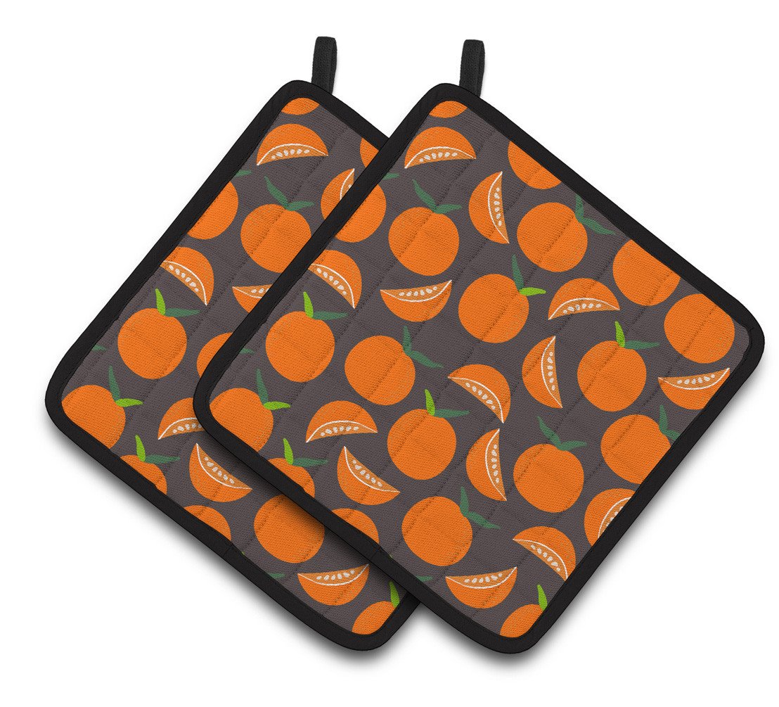 Oranges on Gray Pair of Pot Holders BB5142PTHD by Caroline's Treasures