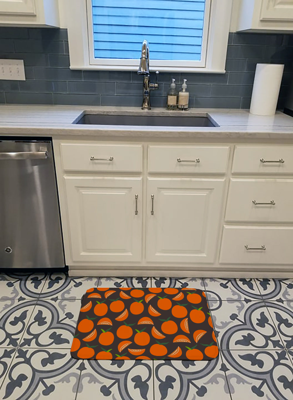 Oranges on Gray Machine Washable Memory Foam Mat BB5142RUG - the-store.com