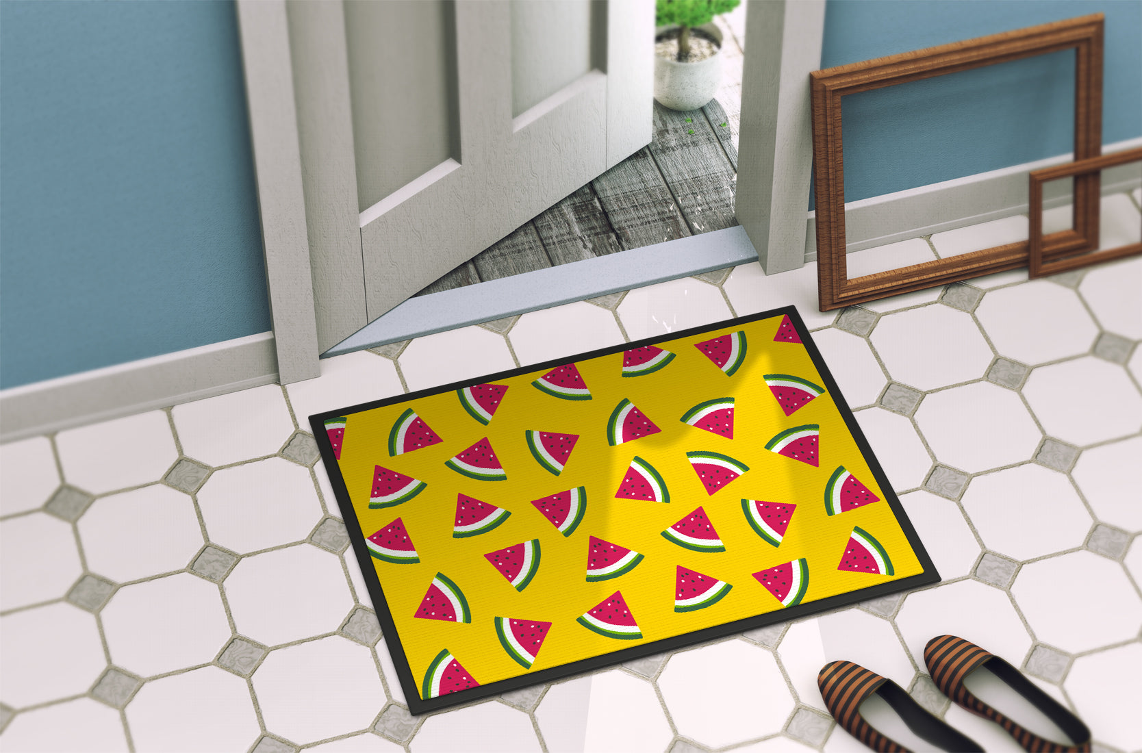 Watermelon on Yellow Indoor or Outdoor Mat 18x27 BB5144MAT - the-store.com