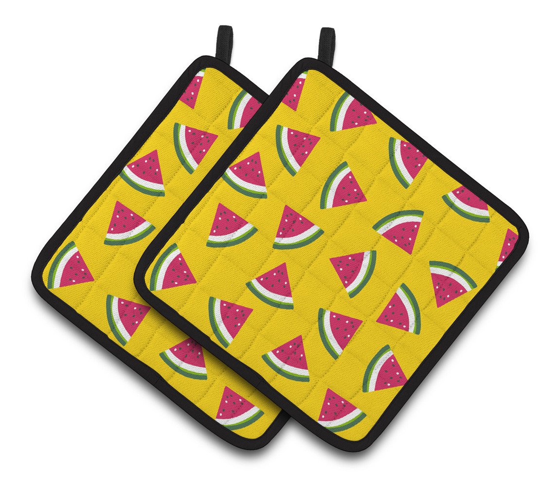 Watermelon on Yellow Pair of Pot Holders BB5144PTHD by Caroline's Treasures