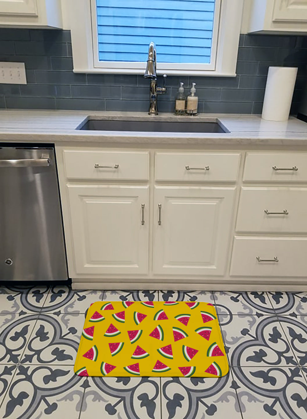 Watermelon on Yellow Machine Washable Memory Foam Mat BB5144RUG - the-store.com