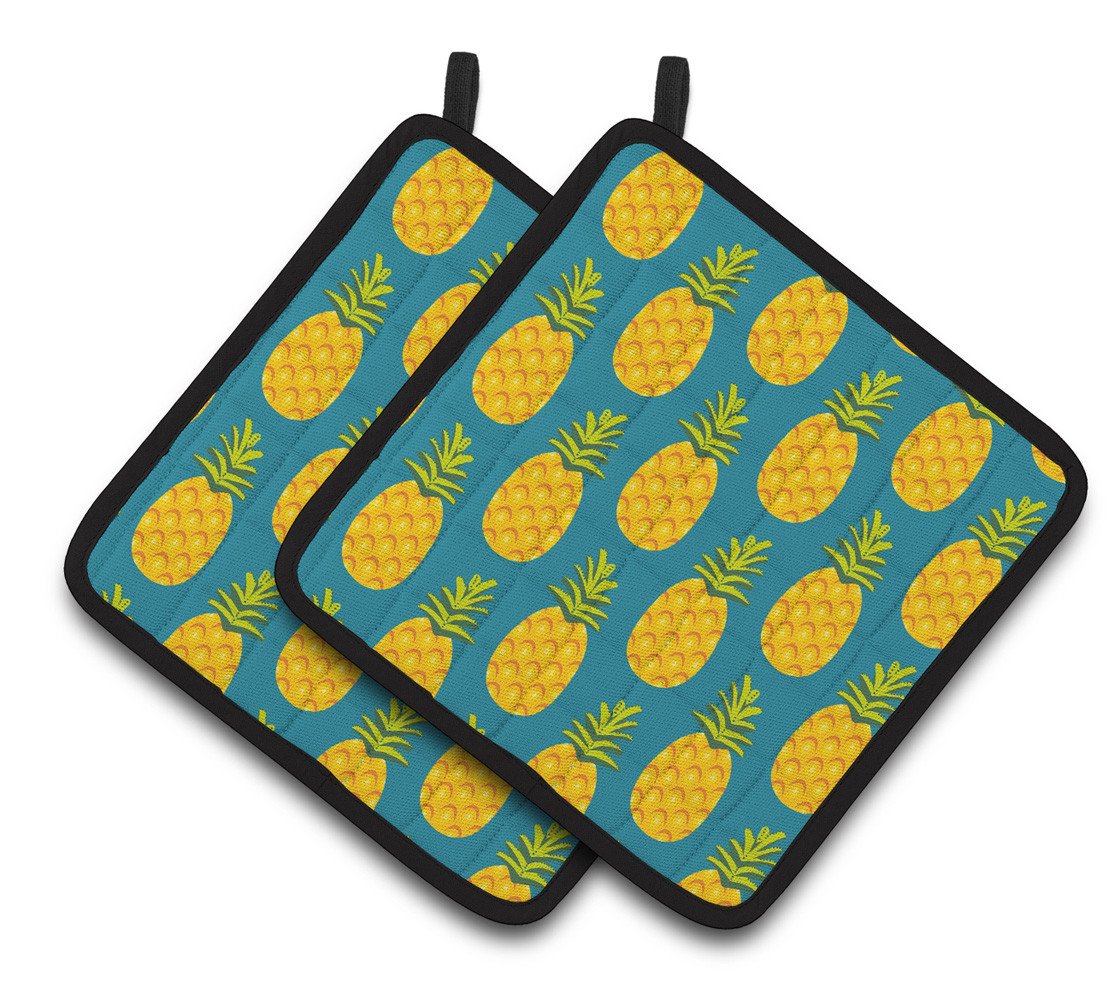 Pineapples on Teal Pair of Pot Holders BB5145PTHD by Caroline's Treasures