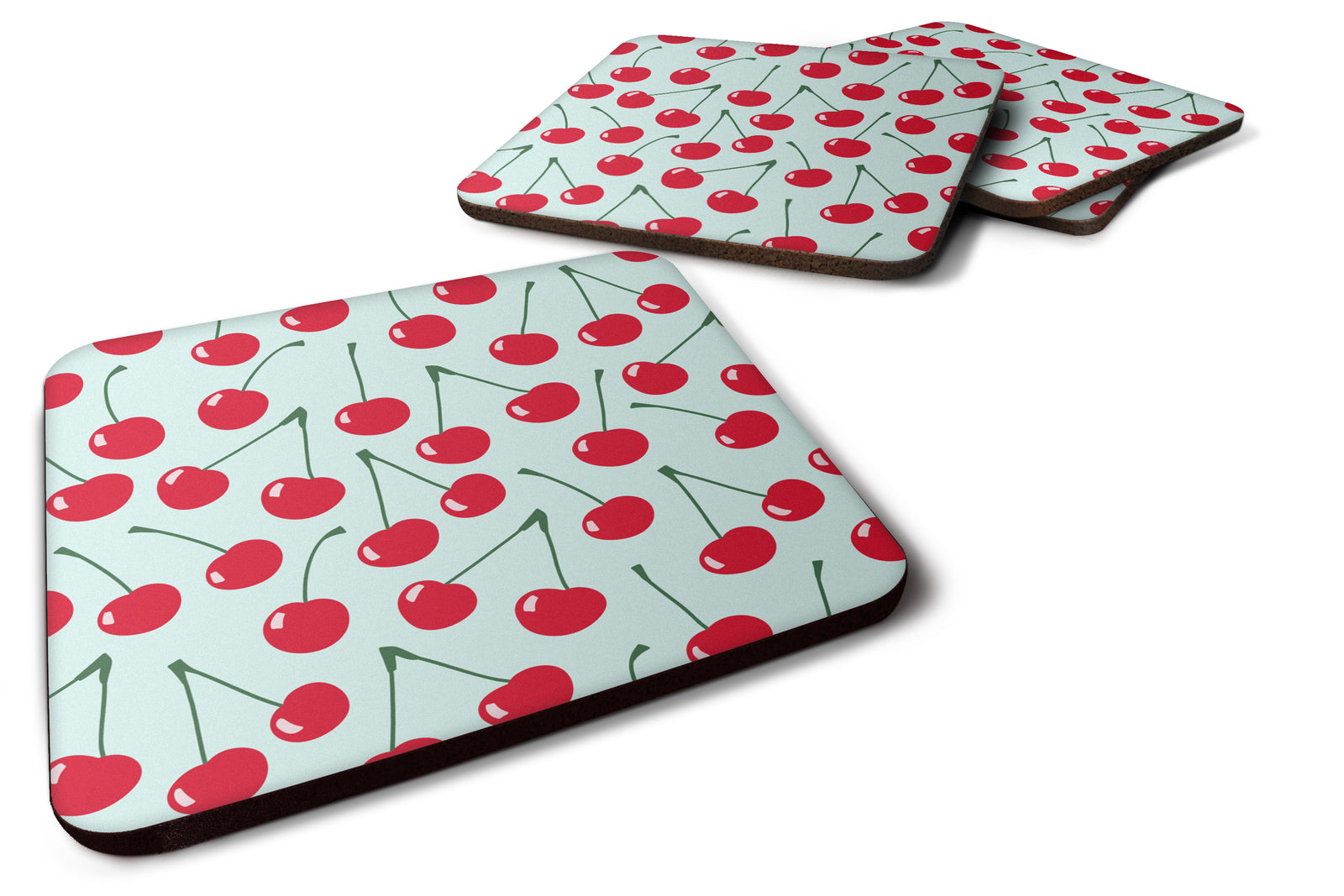 Cherries on Blue Foam Coaster Set of 4 BB5148FC - the-store.com