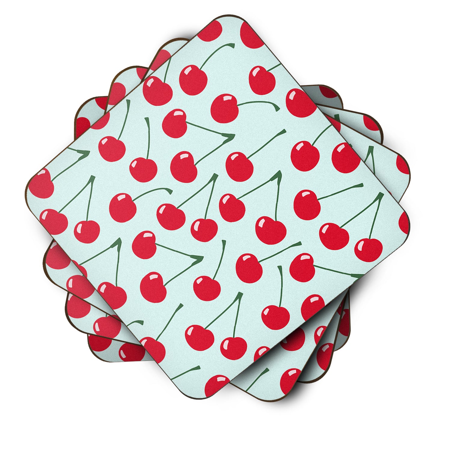 Cherries on Blue Foam Coaster Set of 4 BB5148FC - the-store.com