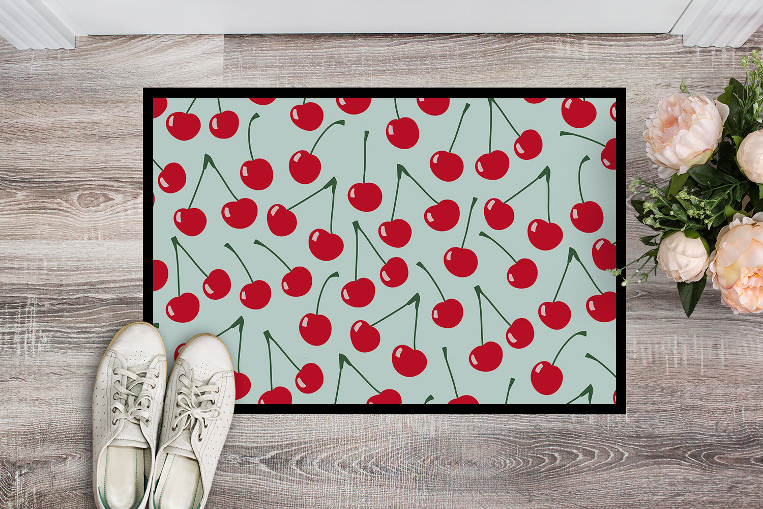 Cherries on Blue Indoor or Outdoor Mat 18x27 BB5148MAT - the-store.com