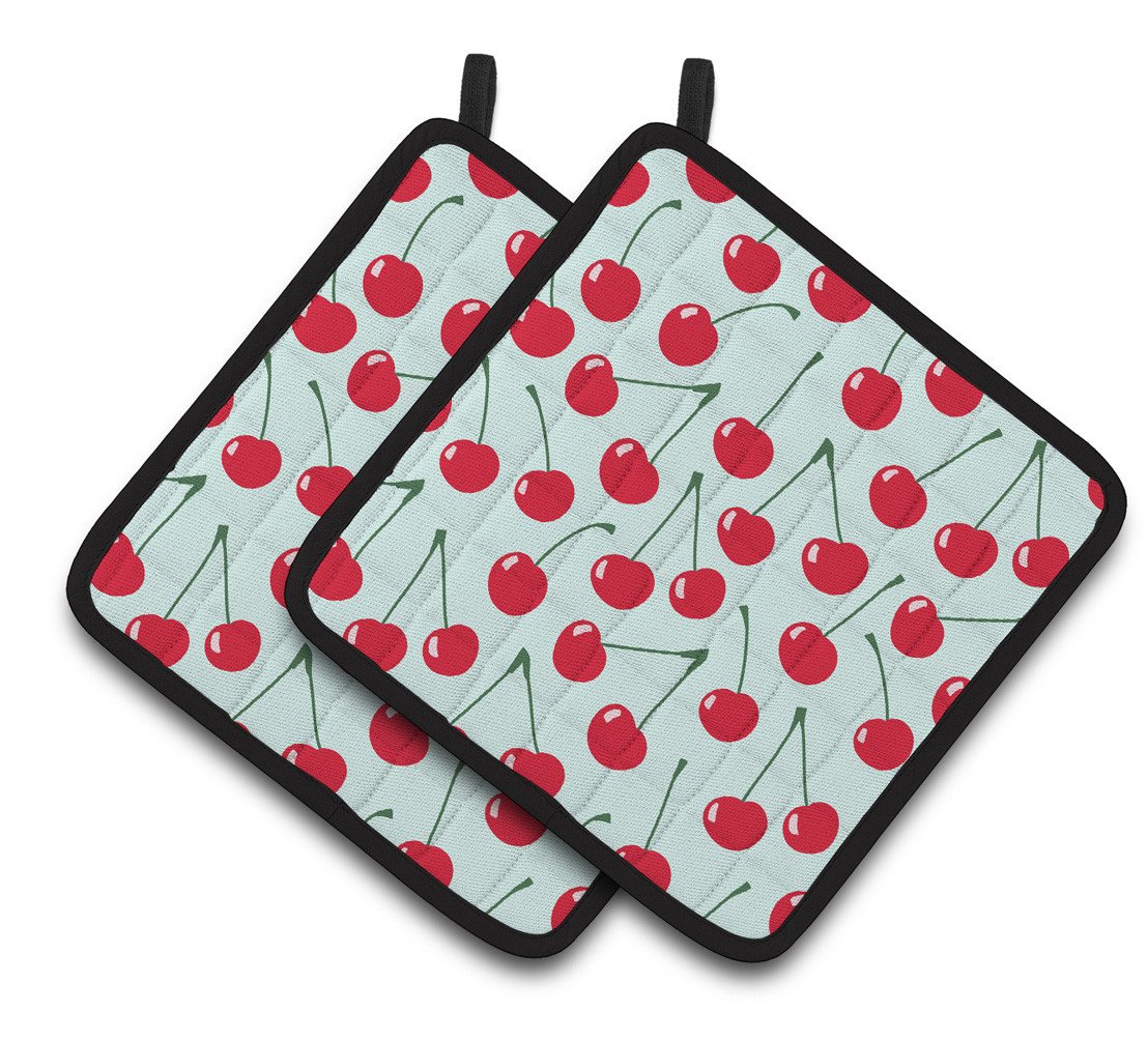 Cherries on Blue Pair of Pot Holders BB5148PTHD by Caroline's Treasures