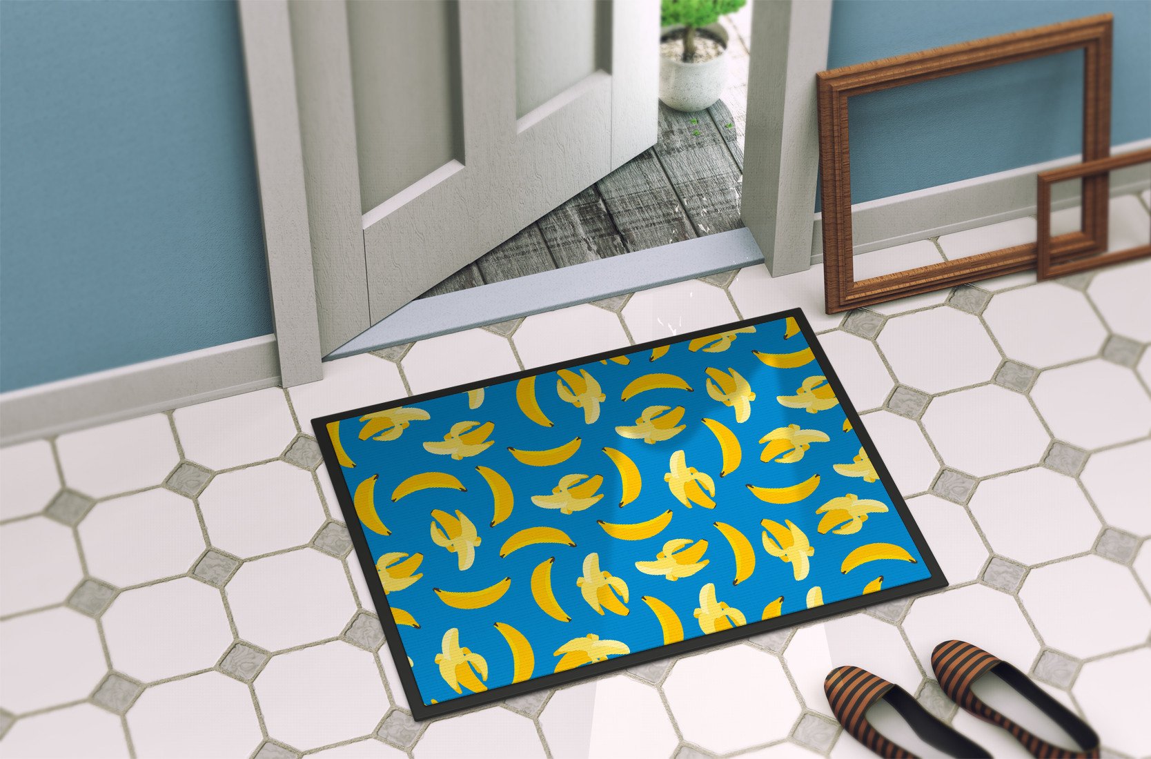 Bananas on Blue Indoor or Outdoor Mat 24x36 BB5149JMAT by Caroline's Treasures