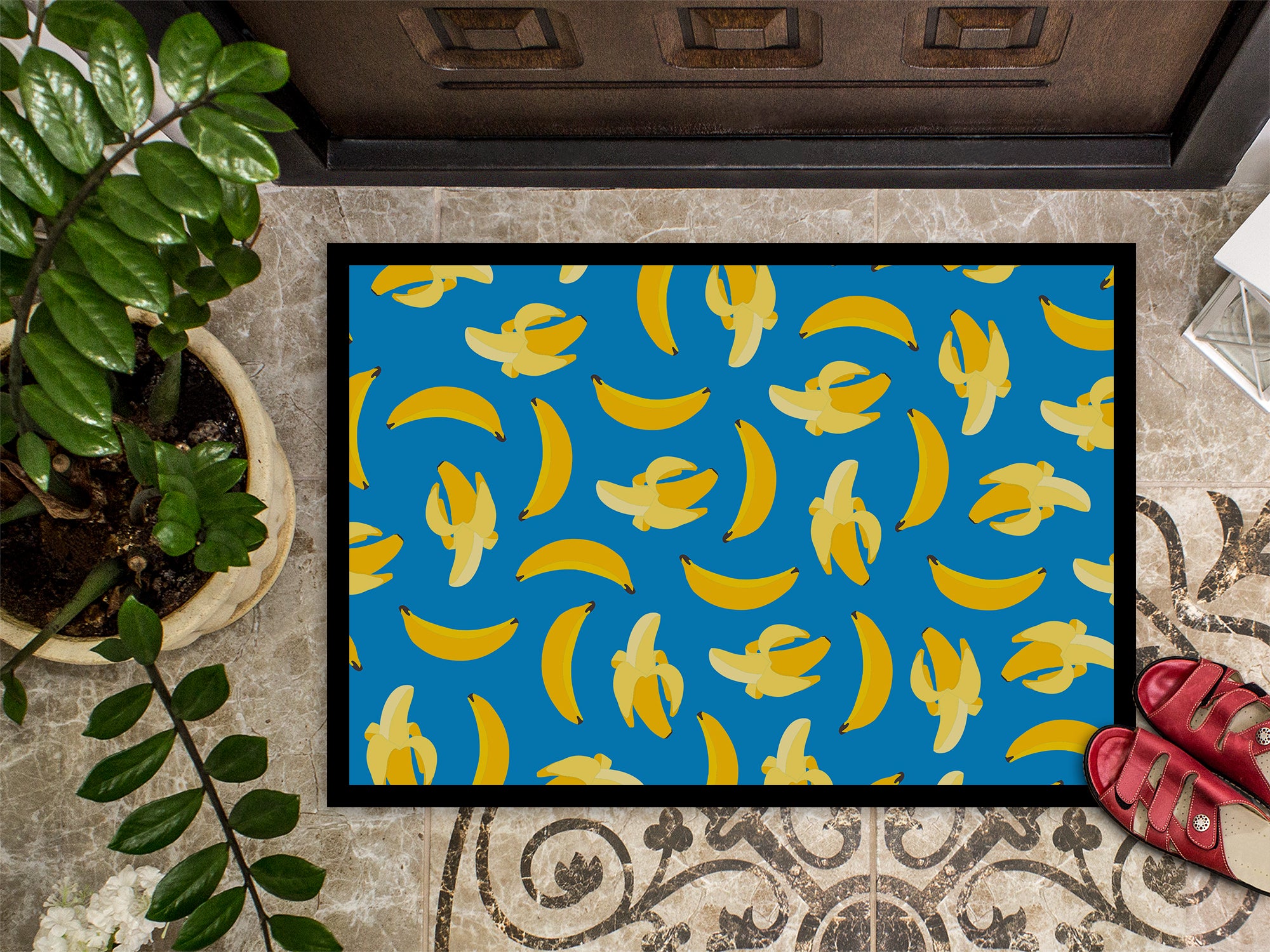 Bananas on Blue Indoor or Outdoor Mat 18x27 BB5149MAT - the-store.com