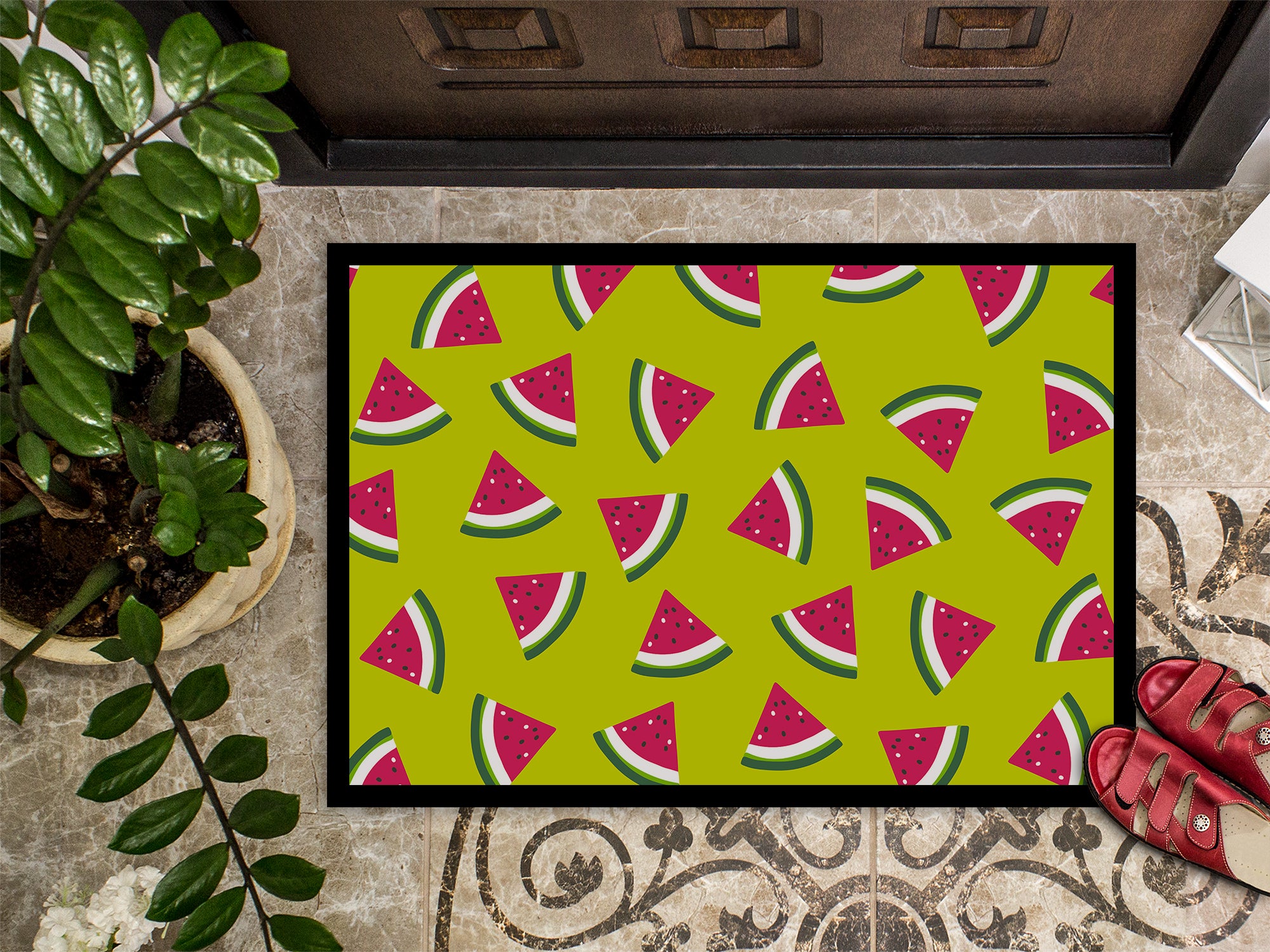 Watermelon on Lime Green Indoor or Outdoor Mat 18x27 BB5151MAT - the-store.com