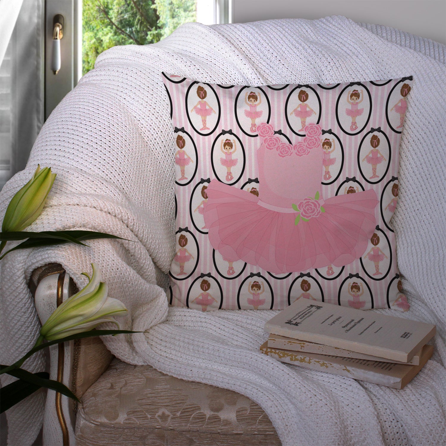Ballerina Pink Tutu Fabric Decorative Pillow BB5153PW1414 - the-store.com