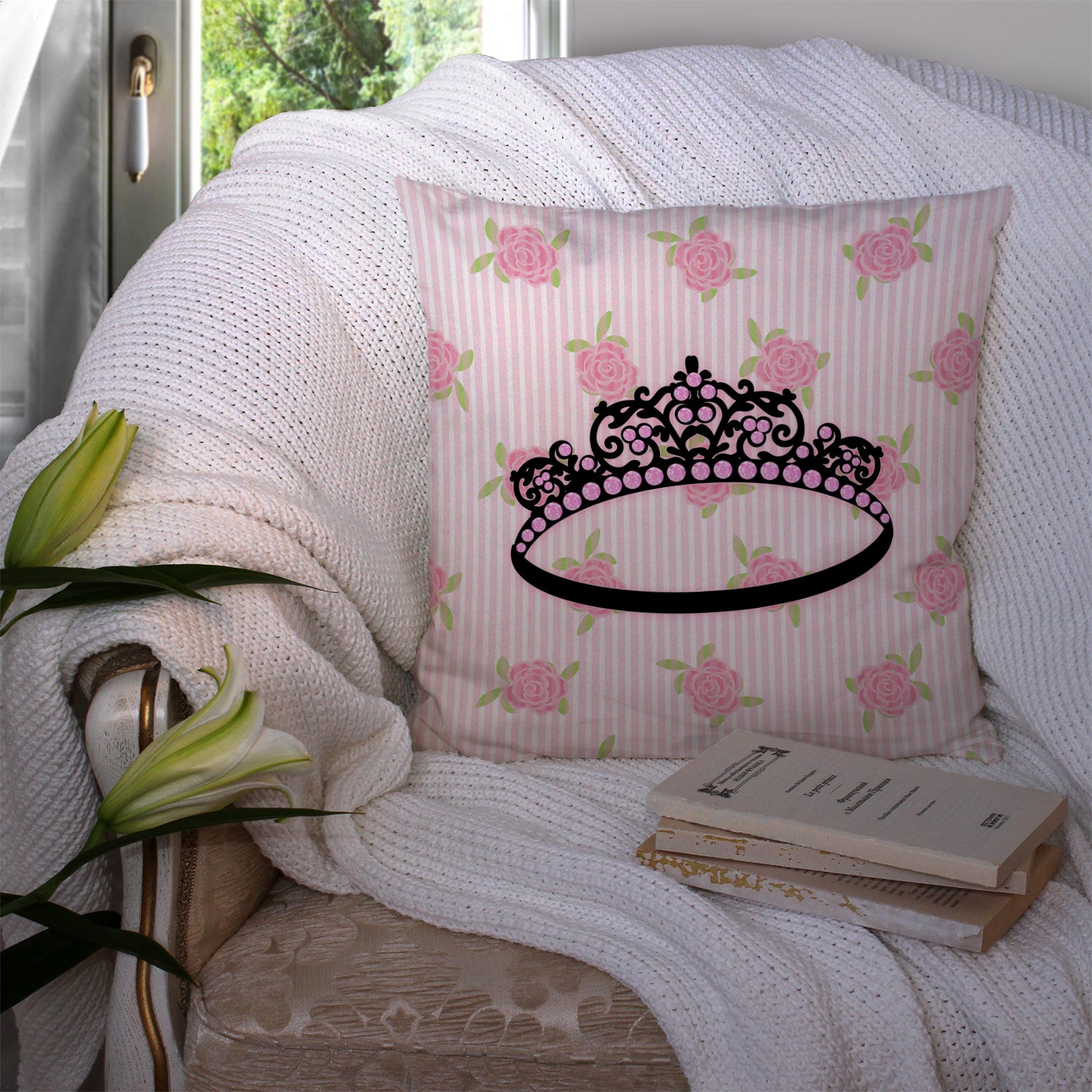 Ballerina Tiara Sparkles Fabric Decorative Pillow BB5159PW1414 - the-store.com