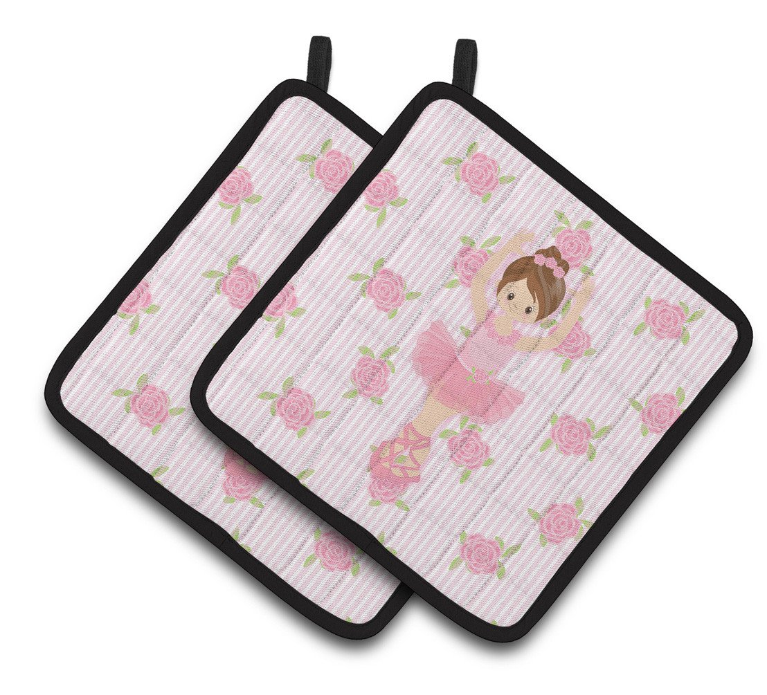 Ballerina Brunette Front Pose Pair of Pot Holders BB5173PTHD by Caroline&#39;s Treasures