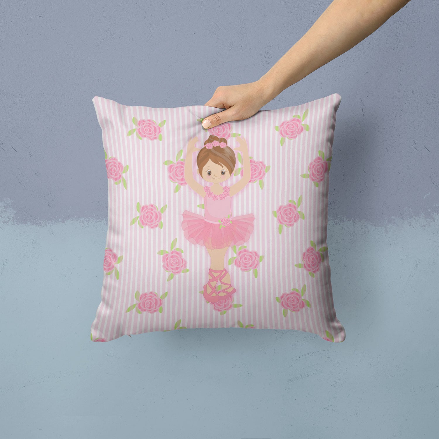 Ballerina Brunette Front Pose Fabric Decorative Pillow BB5173PW1414 - the-store.com