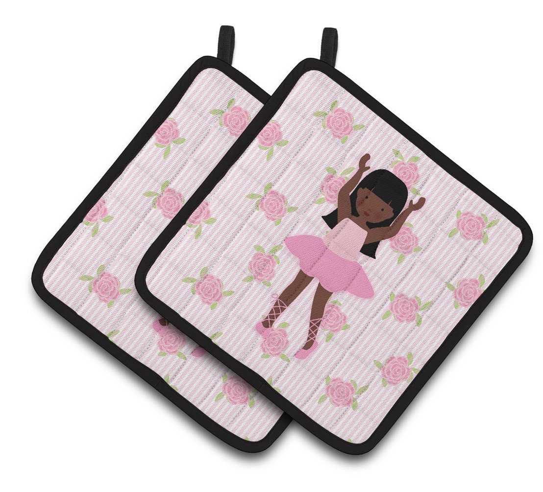 Ballerina African American Long Hair Pair of Pot Holders BB5180PTHD by Caroline's Treasures