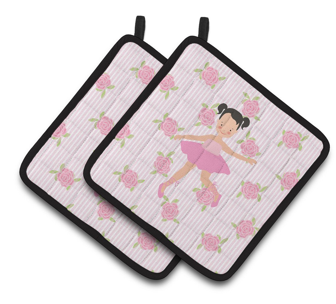 Ballerina Black Hair Ponytails Pair of Pot Holders BB5187PTHD by Caroline&#39;s Treasures