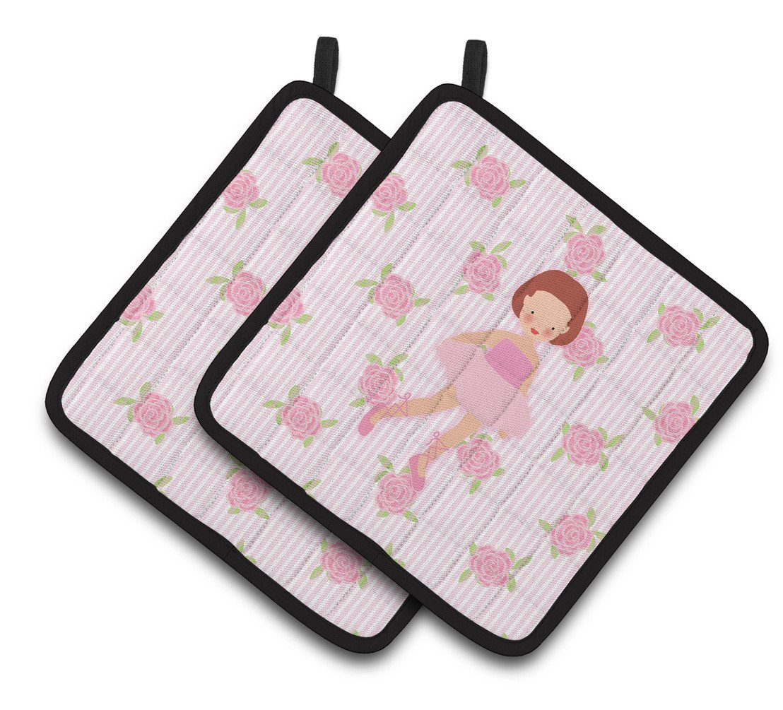 Ballerina Red Short Hair Pair of Pot Holders BB5191PTHD by Caroline&#39;s Treasures