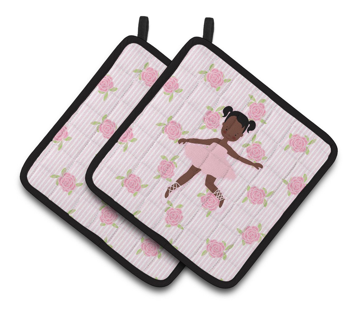 Ballerina African American Ponytails Pair of Pot Holders BB5192PTHD by Caroline's Treasures