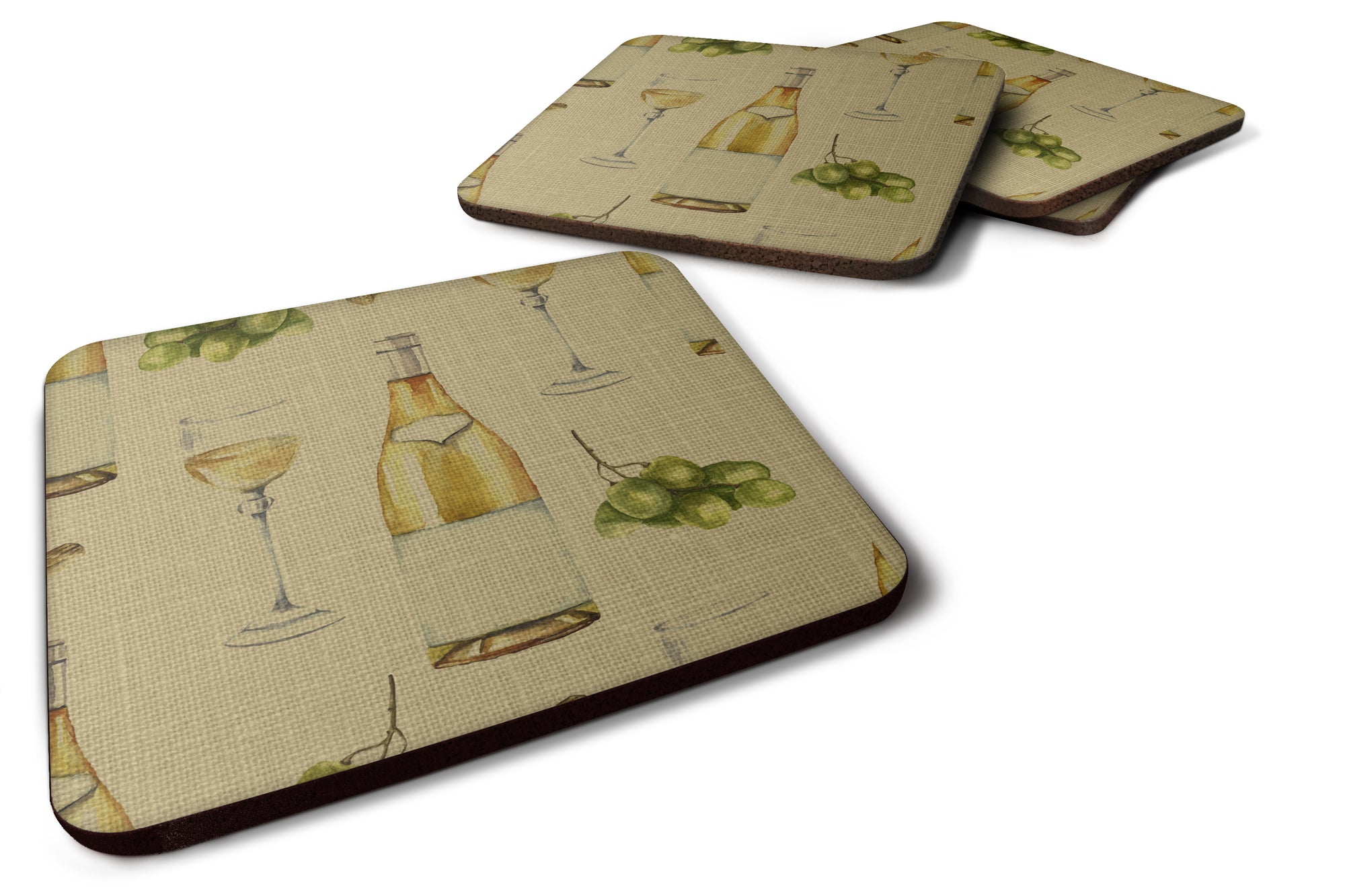 White Wine on Linen Foam Coaster Set of 4 BB5194FC - the-store.com