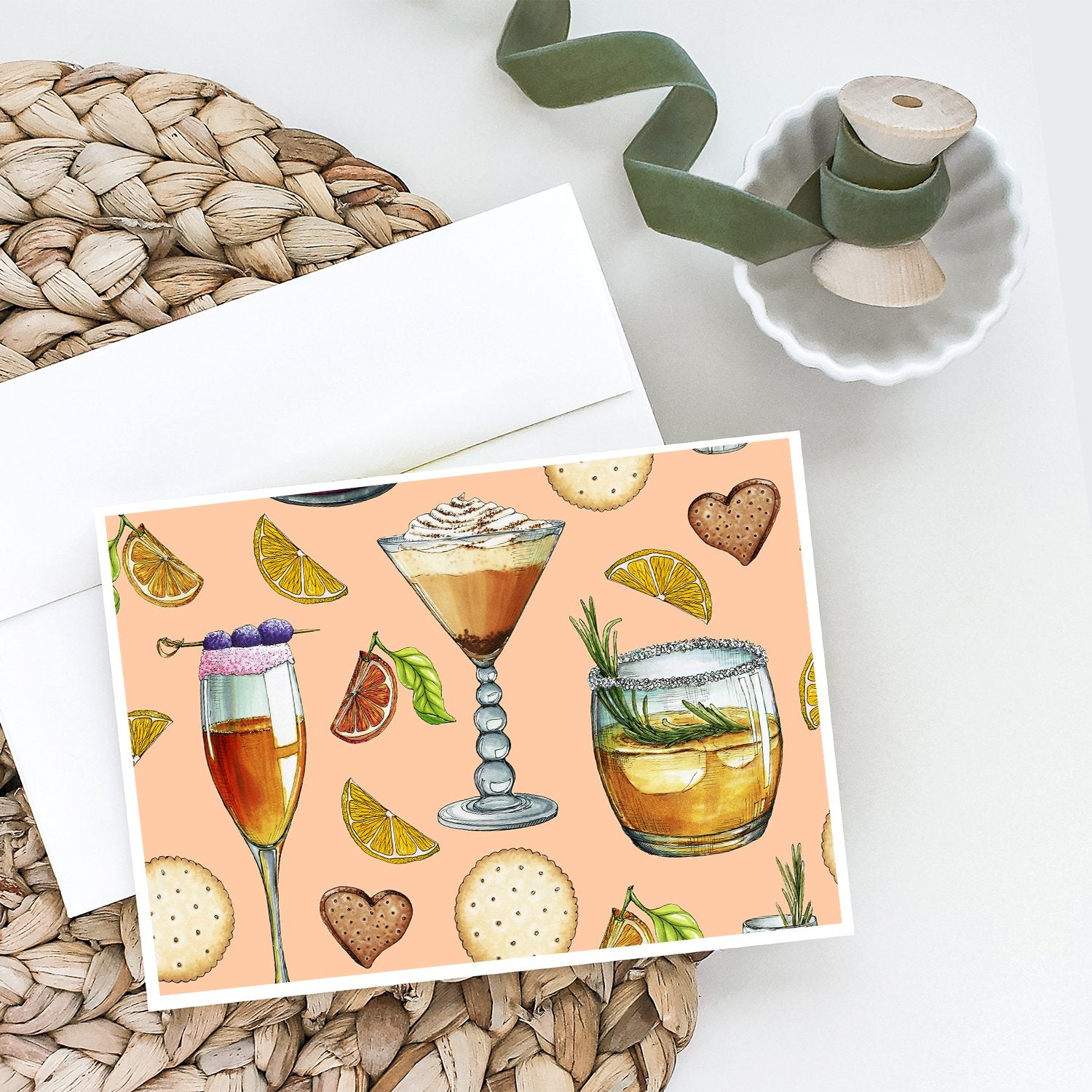 Buy this Drinks and Cocktails Peach Greeting Cards and Envelopes Pack of 8